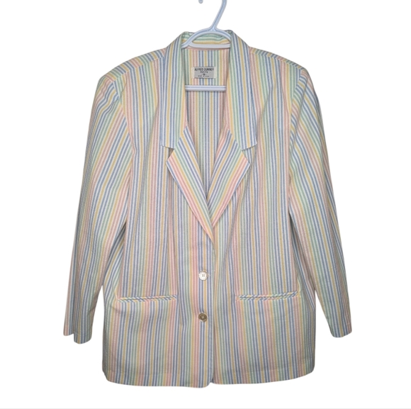 Vintage Alfred Dunner Petite 16 Pastel Striped Two Button Blazer Jacket - Picture 1 of 11